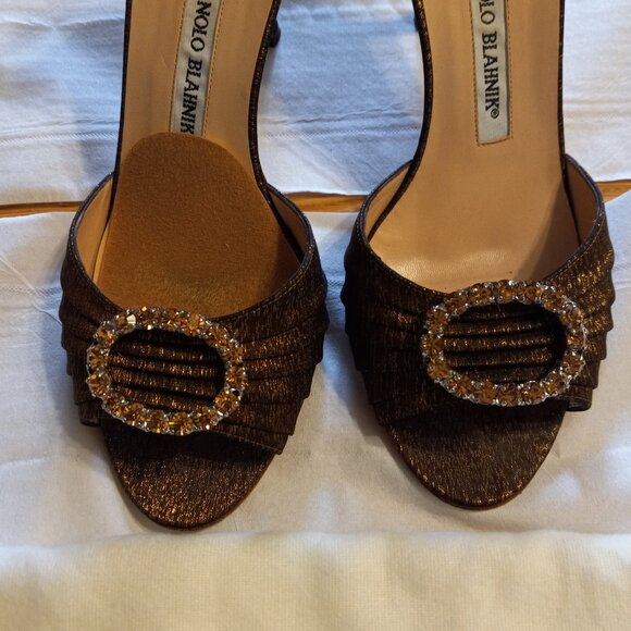 AUTH Manolo Blahnik Rhinestones & Sparkling Satin Pump Heels Shoes w Dust bag - Picture 3 of 7